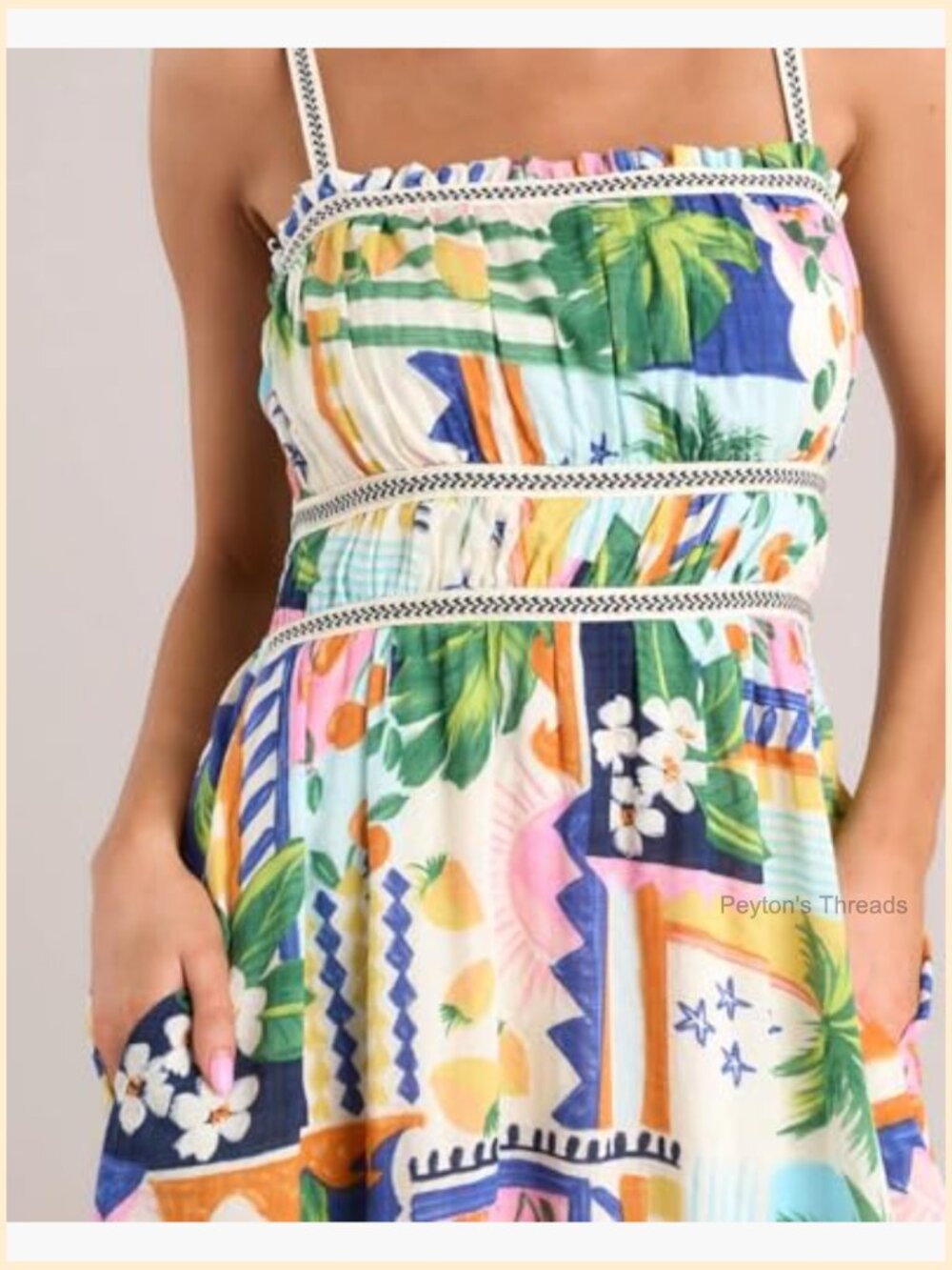 Spaghetti Strap Maxi Dress Sleeveless Ruffle Beach Flowy Long Dress Boho Summer - Picture 6 of 7